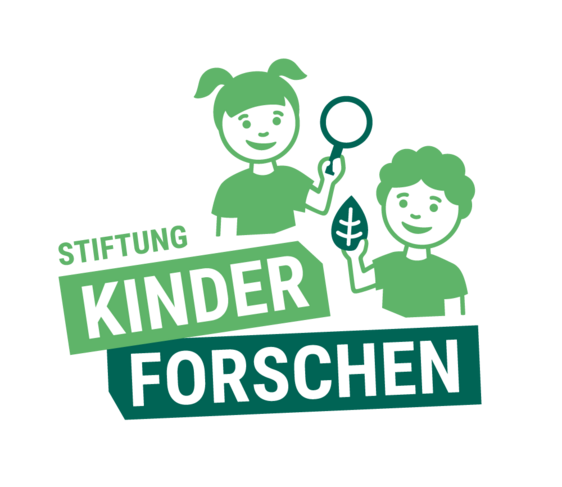 the logo of Stiftung Kinder forschen: two kids doing research