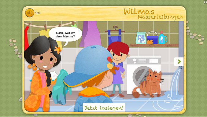 Ein Screenshot zeigt einen Ausschnitt aus dem Spiel Wilmas Wasserleitungen.